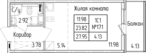 Квартира студия 23.82 м², 3/4 эт., ЖК «Любоград в Стрельне»